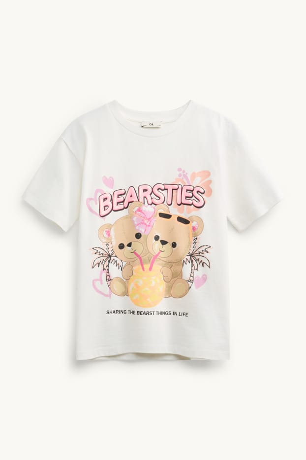 Kinder Mädchen - Bär - Kurzarmshirt - weiss