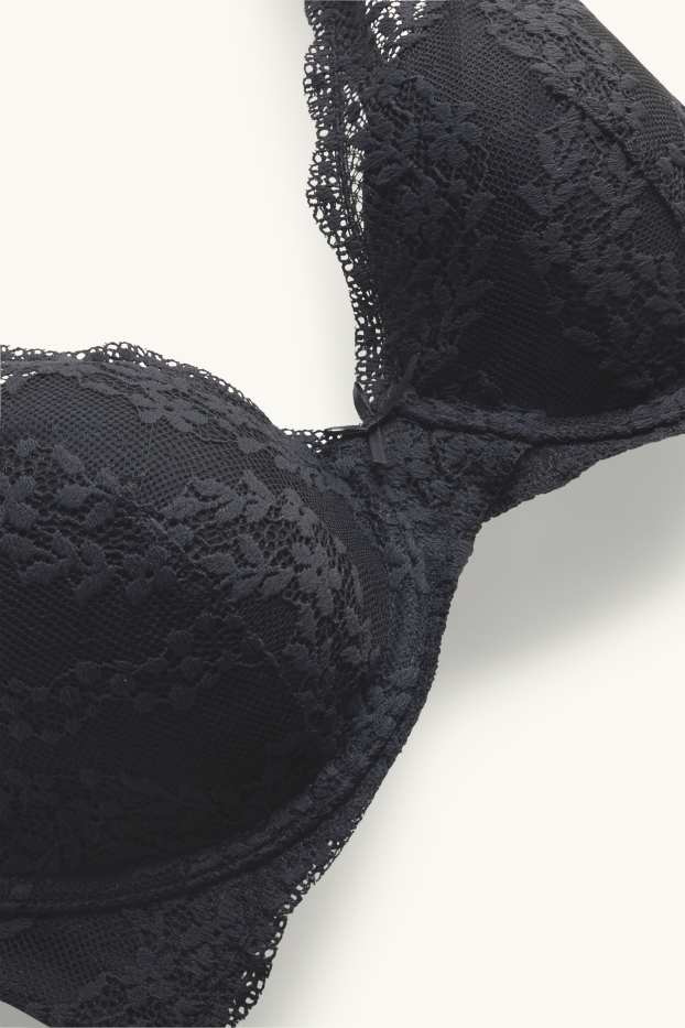 Dames - BH met beugels - PLUNGE - voorgevormd - zwart