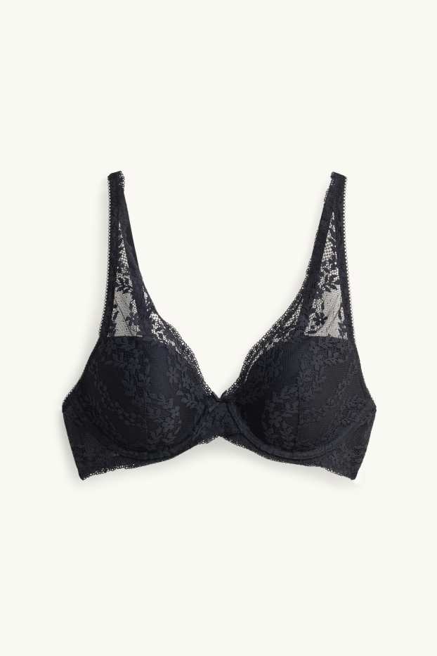 Dames - BH met beugels - PLUNGE - voorgevormd - zwart