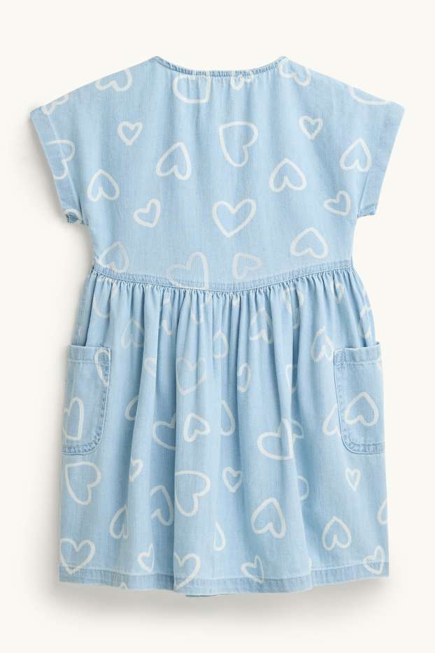 Kinder Mädchen - Herz - Jeanskleid - hellblau