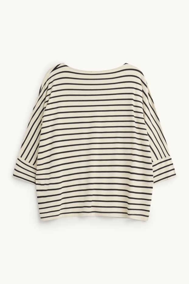 Damen - Langarmshirt - Regular Fit - gestreift - weiss / schwarz