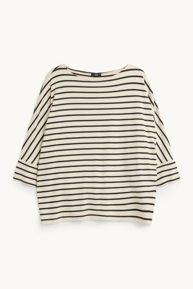 Damen - Langarmshirt - Regular Fit - gestreift - weiss / schwarz