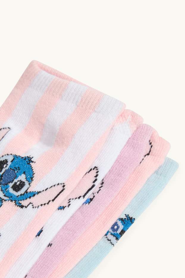 Kinderen: meisjes - Set van 5 paar - Lilo & Stitch - sneakersokken met motief - roze