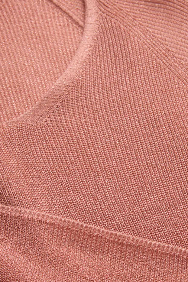 Women - Knitted jumper - short sleeve - shiny - rose