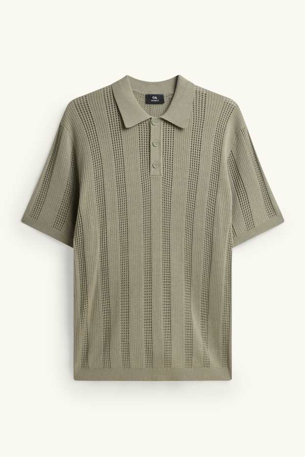 Home - Polo de punt de mitja - relaxed fit - acanalat - de ratlles - verd