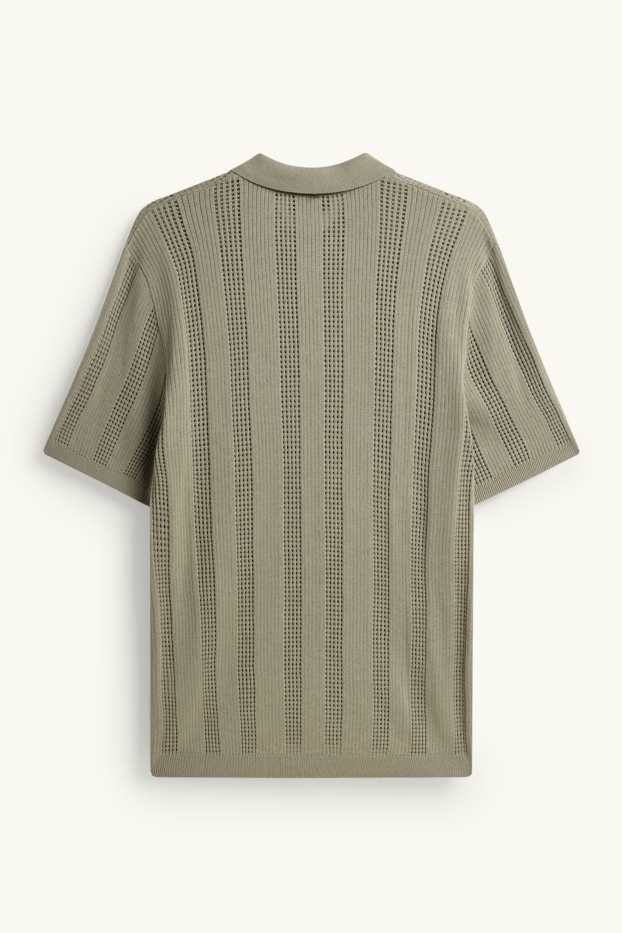 Home - Polo de punt de mitja - relaxed fit - acanalat - de ratlles - verd