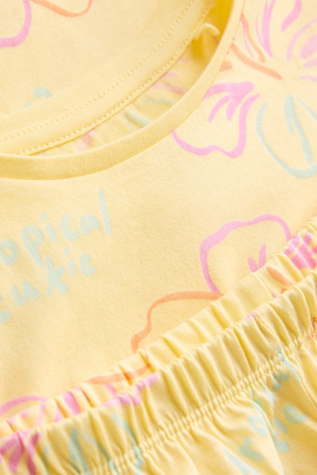 Kinder Mädchen - Blume - Shorty-Pyjama - 2 teilig - gelb