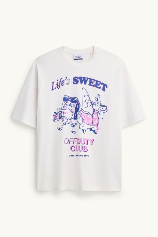 Pánské - Tričko - oversized - Spongebob v kalhotách - bílá