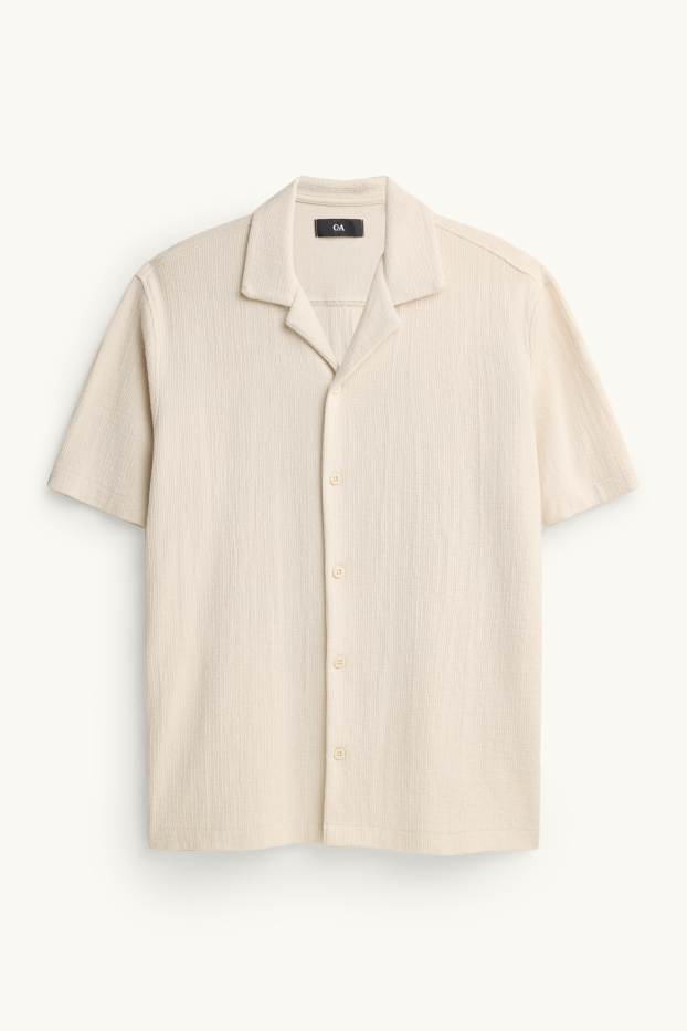 Home - Camisa - regular fit - coll solapa - texturada - blanc