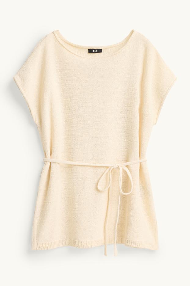 Damen - Strickpullover - kurzarm - cremefarben