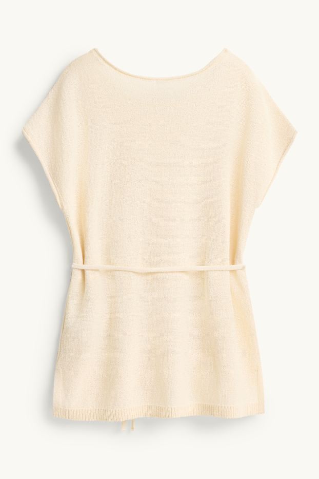 Damen - Strickpullover - kurzarm - cremefarben