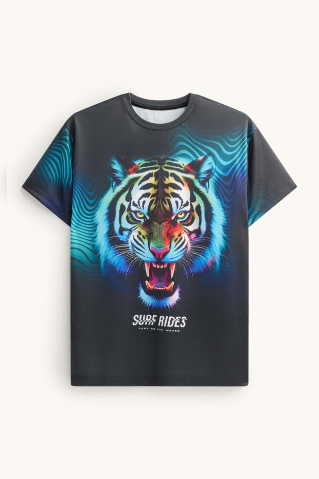 Kinder Jungen - Tiger - Kurzarmshirt - schwarz