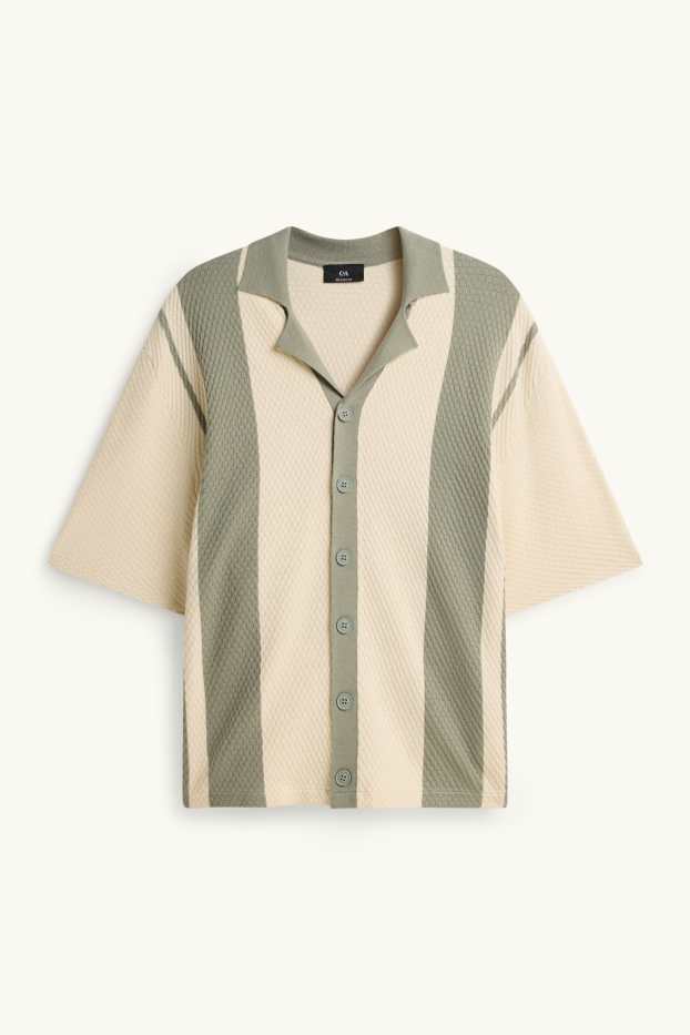 Hommes - Polo - relaxed fit - à rayures - finition texturée - vert / blanc crème