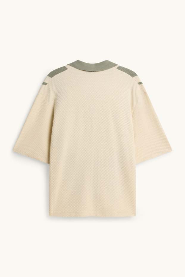 Hommes - Polo - relaxed fit - à rayures - finition texturée - vert / blanc crème