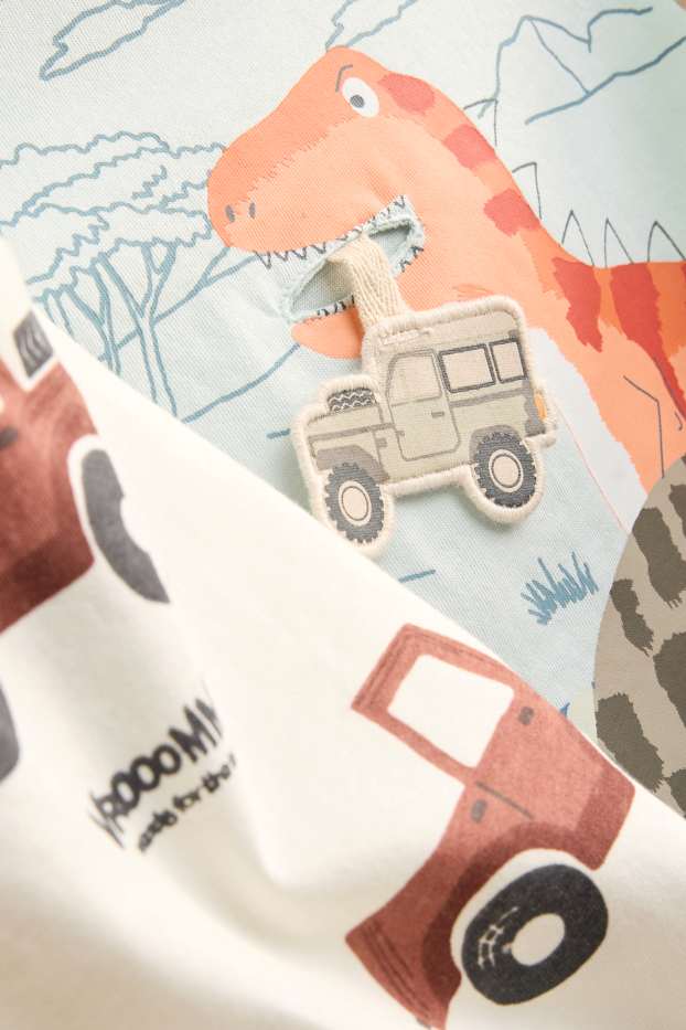 Kinder Buben - Multipack 2er - Dino und Auto - Kurzarmshirt - hellblau