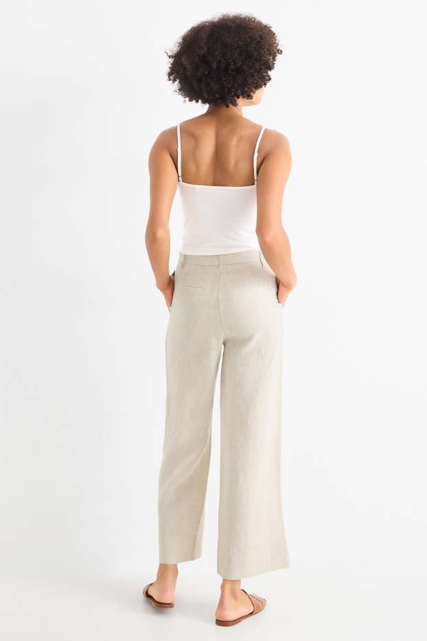 Femmes - Pantalon de lin - high waist - wide leg - beige clair