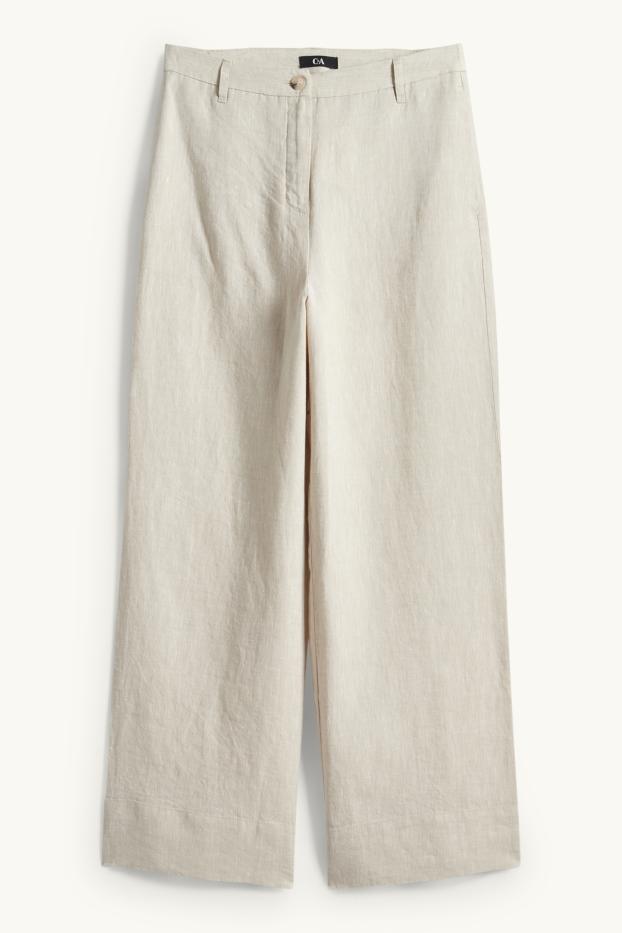 Femmes - Pantalon de lin - high waist - wide leg - beige clair