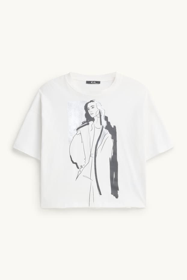 Dámské - Tričko - relaxed fit - s lesklými efekty - bílá