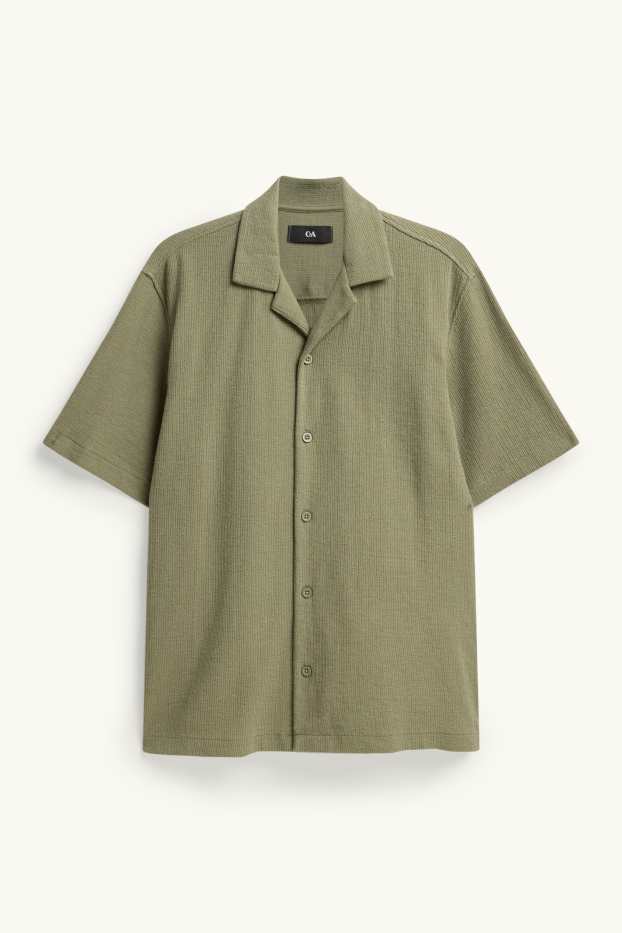 Home - Camisa - regular fit - coll solapa - texturada - verd