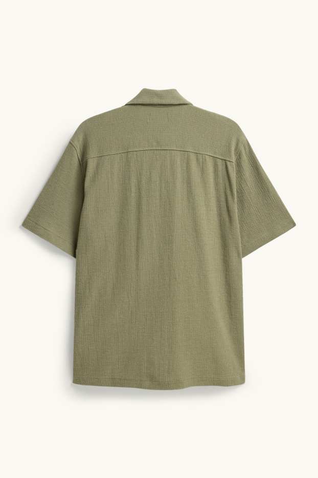 Home - Camisa - regular fit - coll solapa - texturada - verd