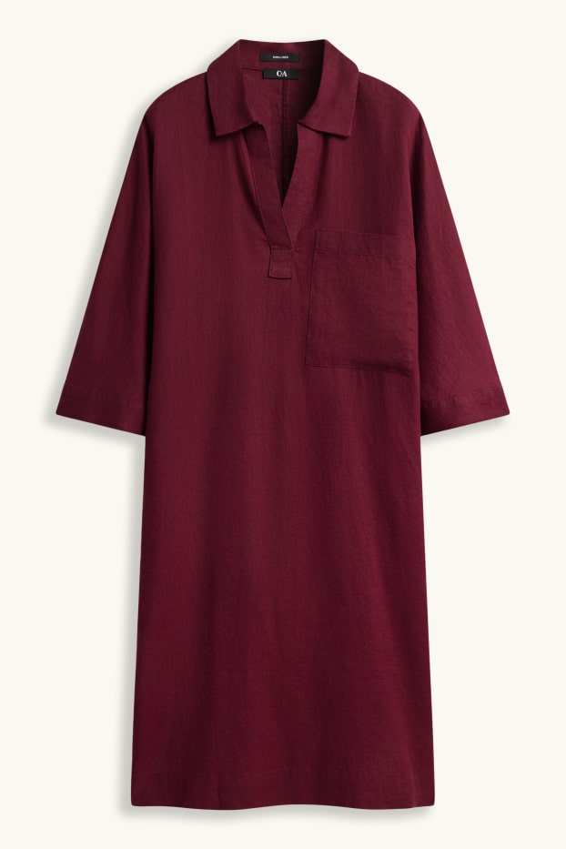 Damen - Leinenkleid - Straight Fit - dunkelrot