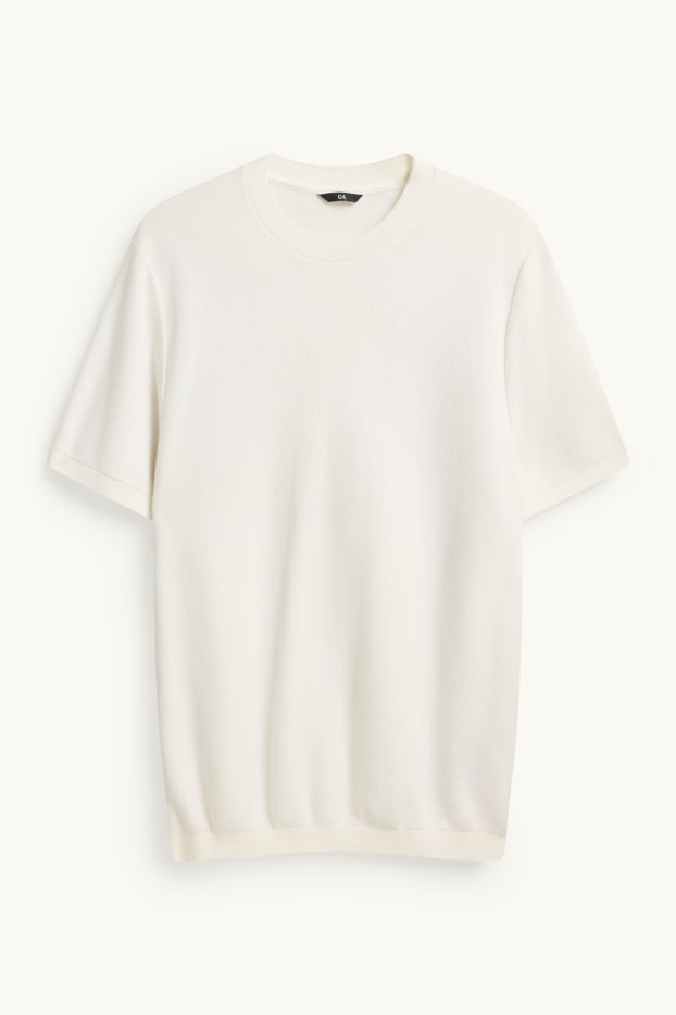 Herren - Strickpullover - kurzarm - strukturiert - cremeweiss