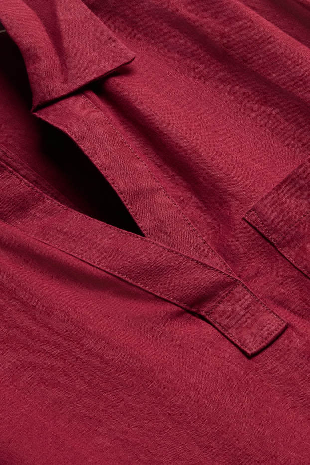 Damen - Leinenkleid - Straight Fit - dunkelrot