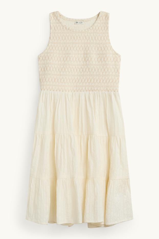 Kinder Mädchen - Kleid - strukturiert - hellgelb