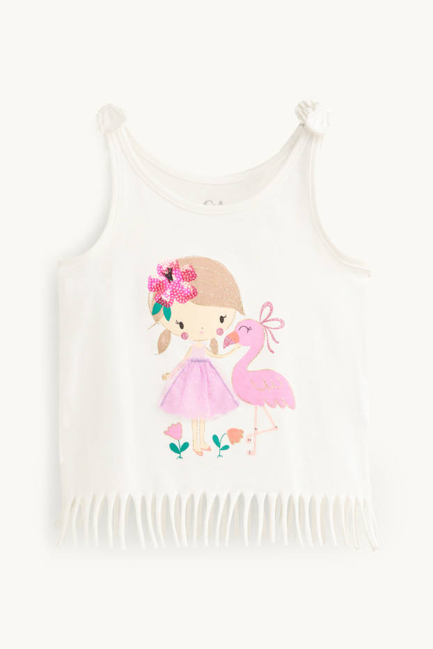 Kinder Mädchen - Mädchen und Flamingo - Top - Glanz-Effekt - weiß