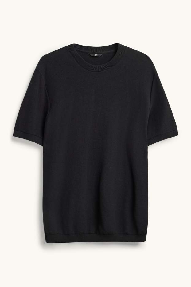 Herren - Strickpullover - kurzarm - strukturiert - schwarz