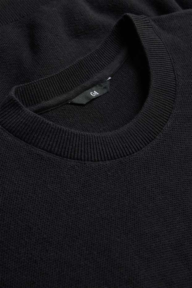 Herren - Strickpullover - kurzarm - strukturiert - schwarz