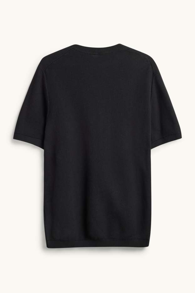 Herren - Strickpullover - kurzarm - strukturiert - schwarz