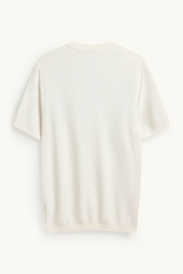 Herren - Strickpullover - kurzarm - strukturiert - cremeweiss