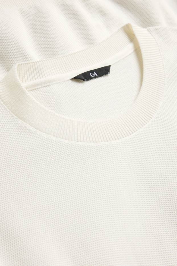 Herren - Strickpullover - kurzarm - strukturiert - cremeweiss