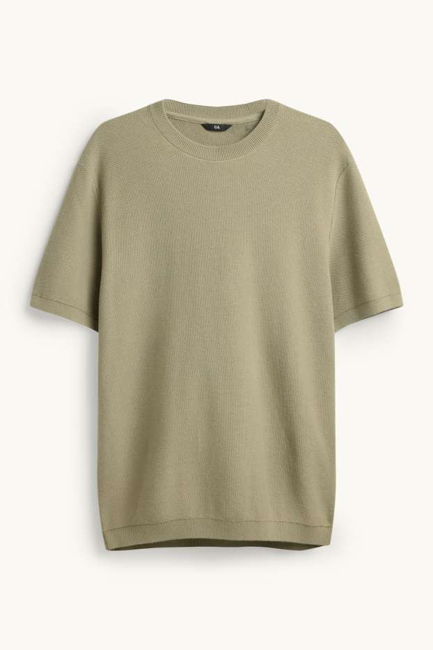 Herren - Strickpullover - kurzarm - strukturiert - khaki