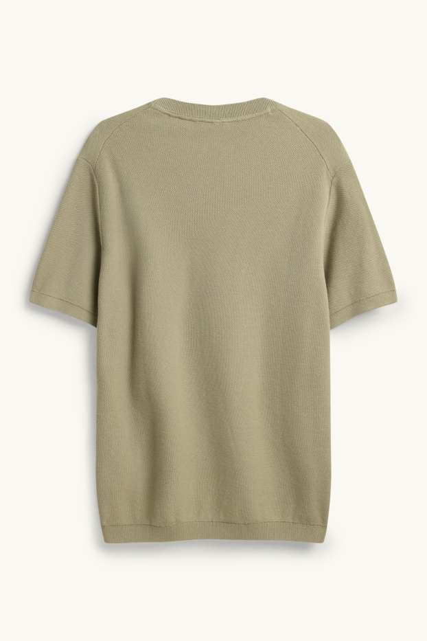Herren - Strickpullover - kurzarm - strukturiert - khaki