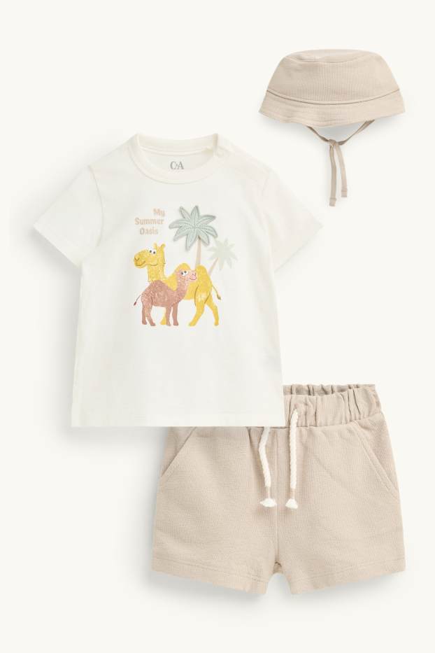 Miminka - chlapci - Velbloudi a palmy - outfit pro miminka - 3dílný - béžová