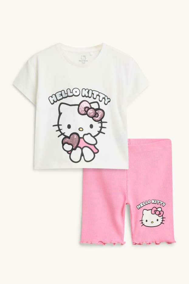 Niñas - Hello Kitty - conjunto - camiseta de manga corta y pantalón de ciclista - 2 prendas - blanco / rosa