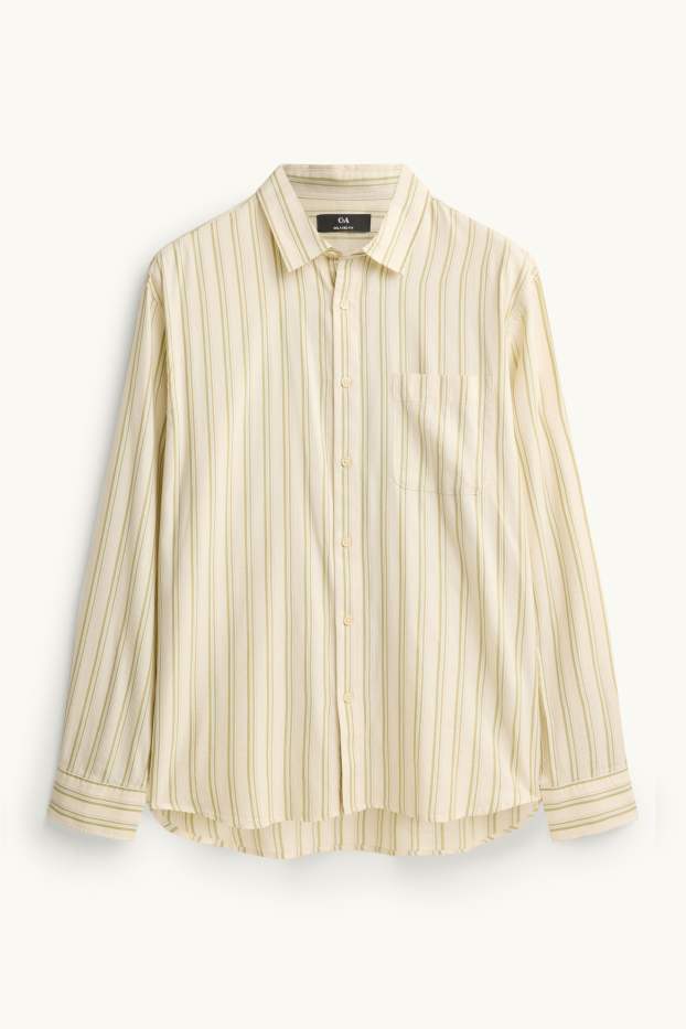 Pánské - Košile - relaxed fit - kent - pruhovaná - béžová