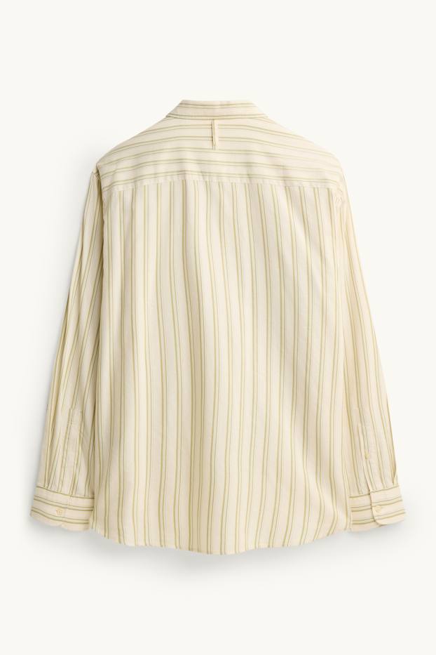 Pánské - Košile - relaxed fit - kent - pruhovaná - béžová