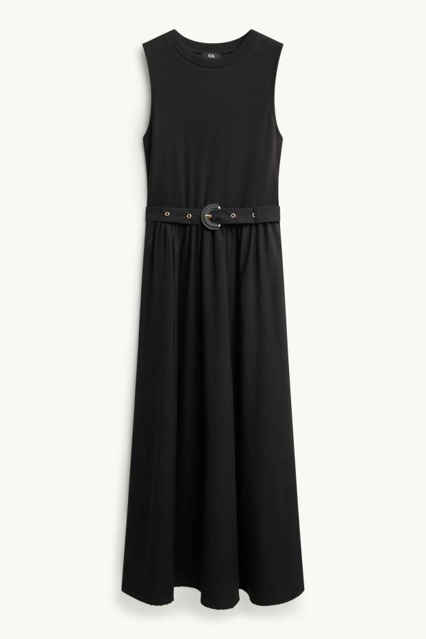 Damen - Fit & Flare Kleid mit Gürtel - schwarz