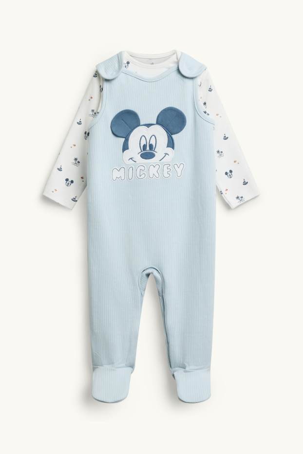 Bebeluși - băieți - Mickey Mouse - set salopetă - 2 piese - alb / albastru deschis