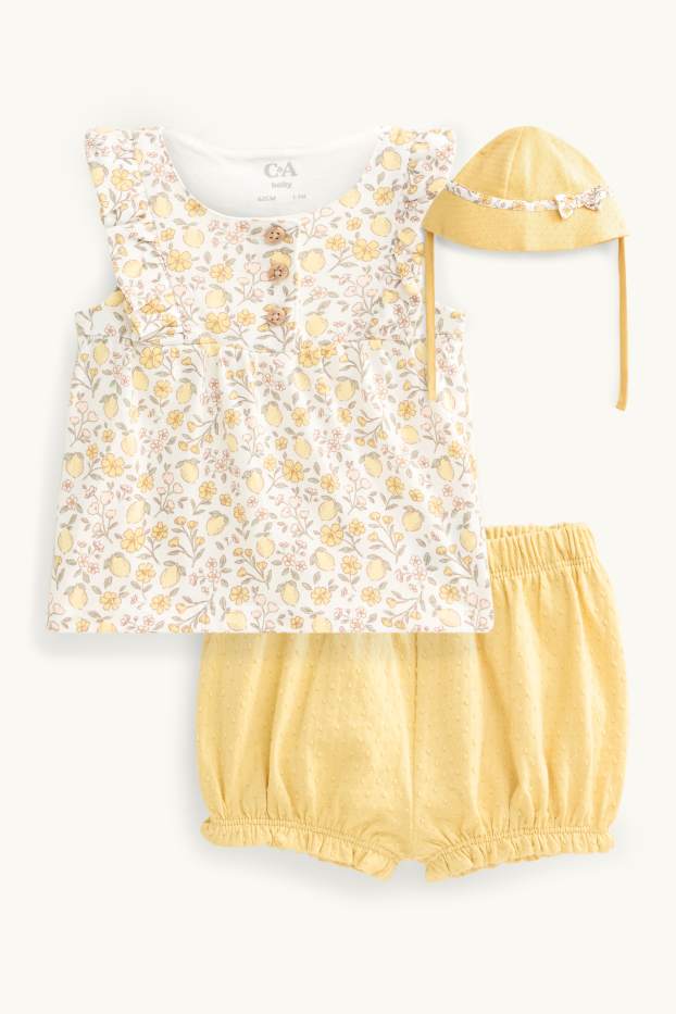 Baby Mädchen - Blümchen und Zitrone - Baby-Outfit - 3 teilig - gelb
