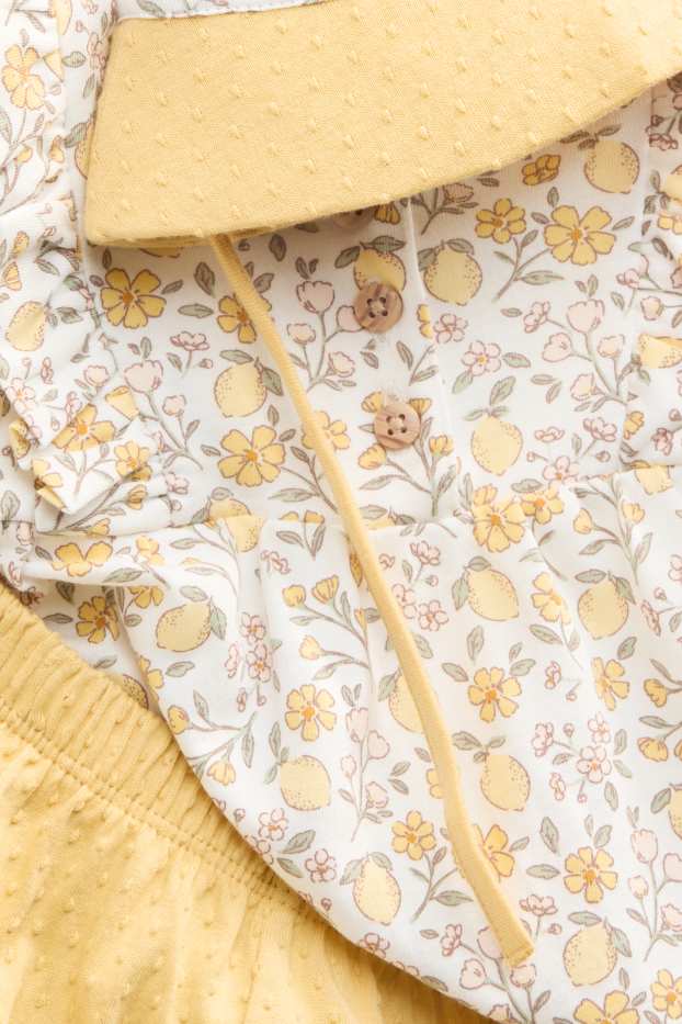 Baby Mädchen - Blümchen und Zitrone - Baby-Outfit - 3 teilig - gelb