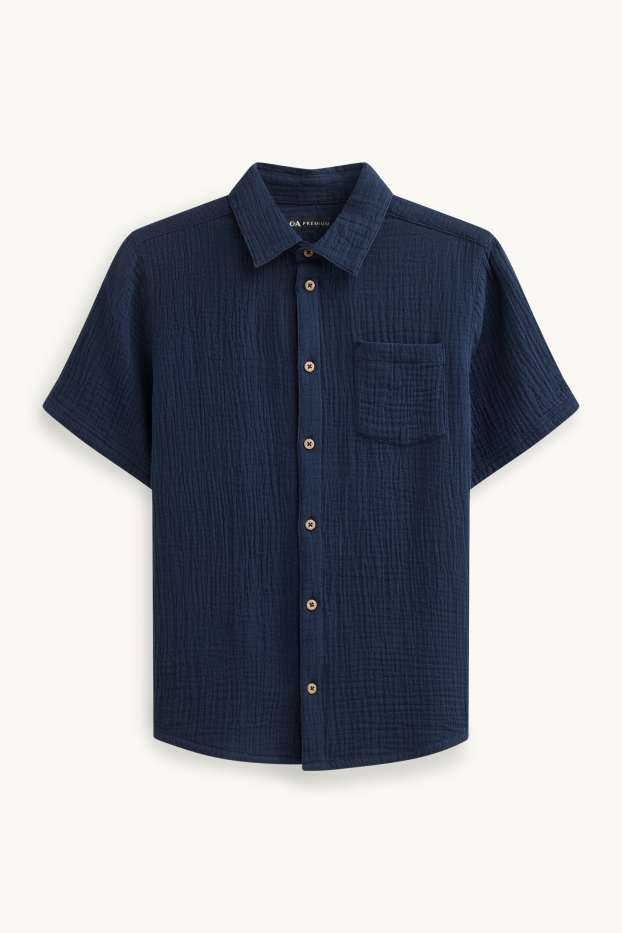 Kinder Buben - Musselin-Hemd - dunkelblau