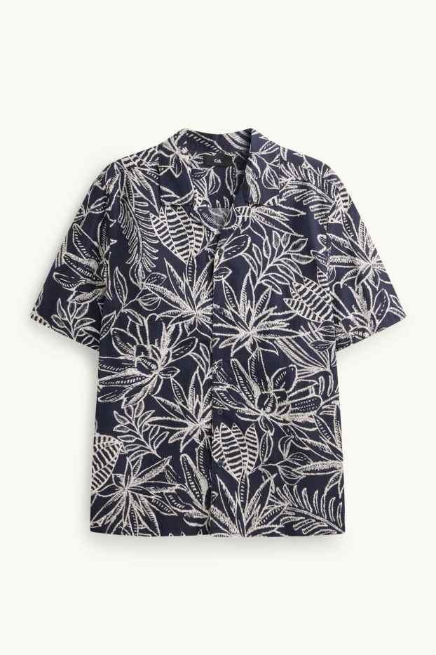 Pánské - Košile - regular fit - klopový límec - se vzorem - tmavomodrá