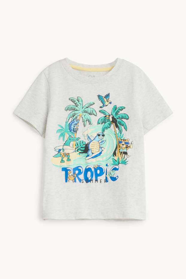 Kinder Buben - Tiere - Kurzarmshirt - grau-melange