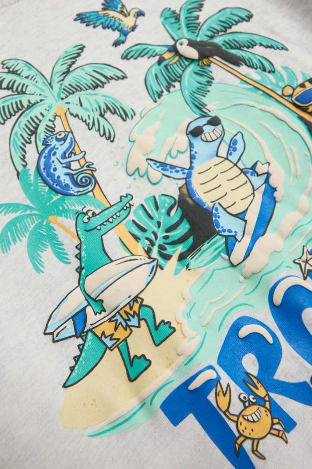 Kinder Buben - Tiere - Kurzarmshirt - grau-melange