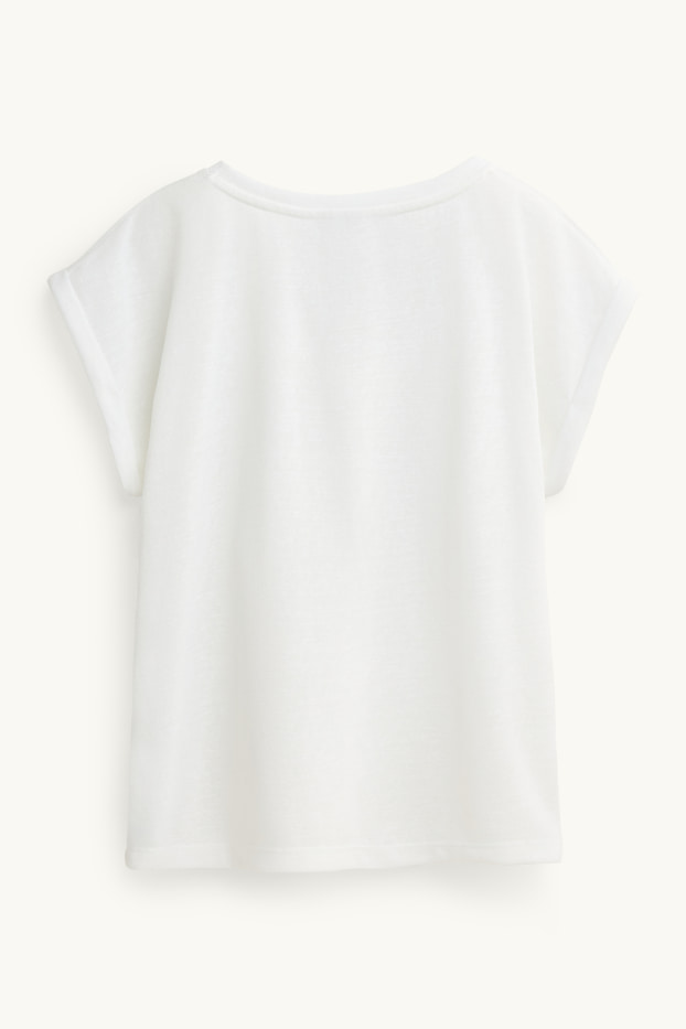 Femmes - T-shirt à col V - relaxed fit - blanc
