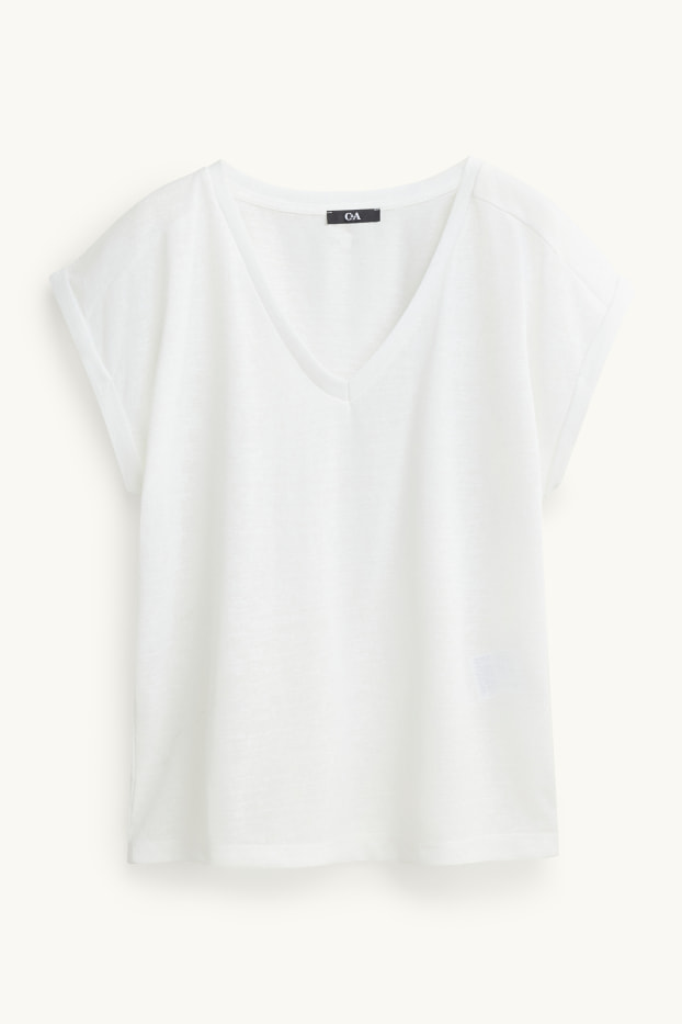 Femmes - T-shirt à col V - relaxed fit - blanc
